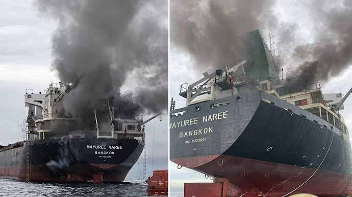 Thai Cargo Ship Bound for Gujarat Hit by Projectile in Strait of Hormuz; 20 Crew Members Rescued