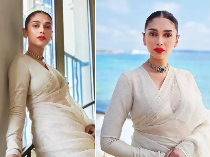 Cannes: Aditi Rai Hydari ने पहनी सब्यसाची की डिजाइन की हुई साड़ी, देखिए उनका क्लासी लुक